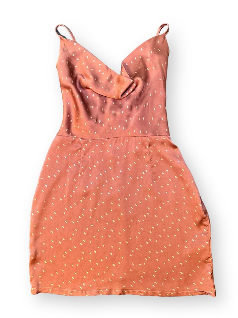Nasty Gal Satin Cowl Neck Mini Dress Mauve w/ Gold Accents – Size 8